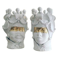 Collection de vases à têtes mauresques « Acireale », ensemble de 2 pièces, fabriqués à la main en Italie