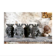 Colección de Jarrones Cabezas Moriscas "Gris Frío", Juego de 4 Piezas, Hecho a Mano en Italia