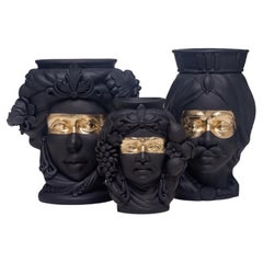 Moorish Heads Vases Collection "Licata", Set of 3 Pieces, Handmade in Italy