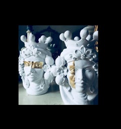 Moorish Heads Vases Collection "Palermo décor", Set of 2, Handmade in Italy