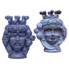 Moorish Heads Vases Collection "Palermo décor", Set of 2, Handmade in Italy