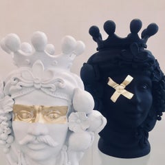 Collezione di vasi con teste moresche "Palermo", set di 2 pezzi, fatti a mano in Italia