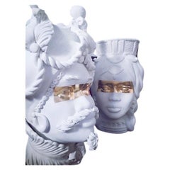 Moorish Heads Vases Collection "Sciacca White", Set of 2, Handmade in Italy