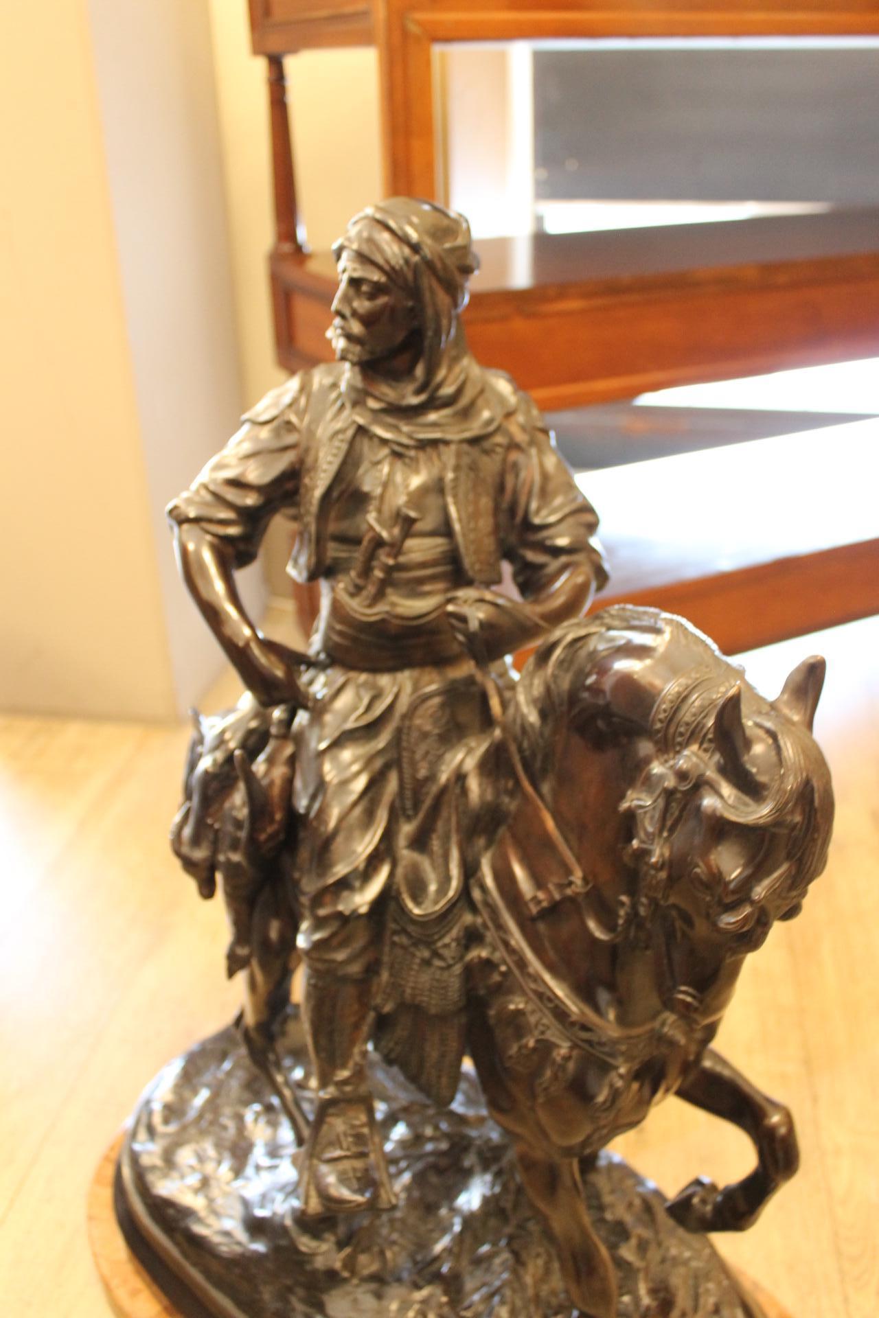 Moorish horseman bronze, return from the hunt, Signed Barge Fils For Sale 5