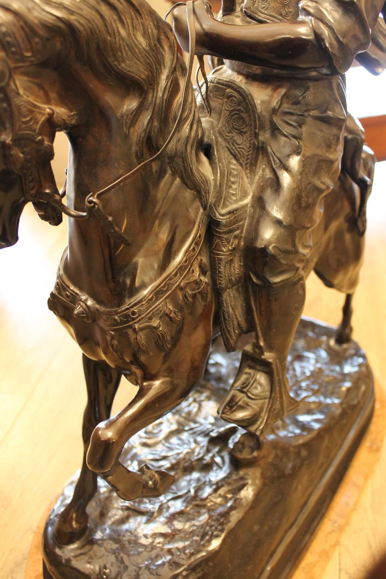 Moorish horseman bronze, return from the hunt, Signed Barge Fils For Sale 6