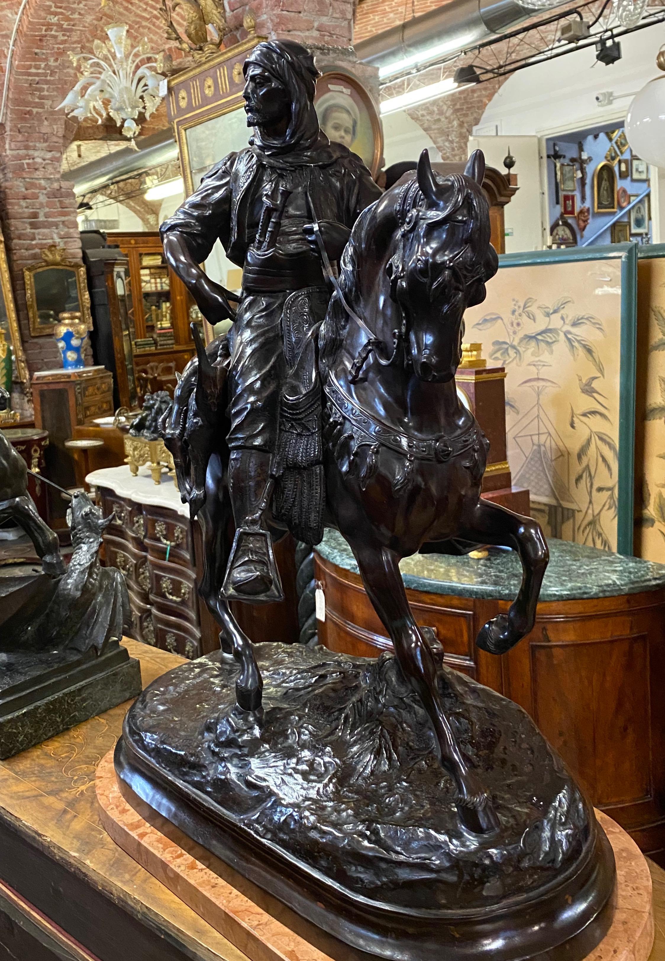 Moorish horseman bronze, return from the hunt, Signed Barge Fils For Sale 8