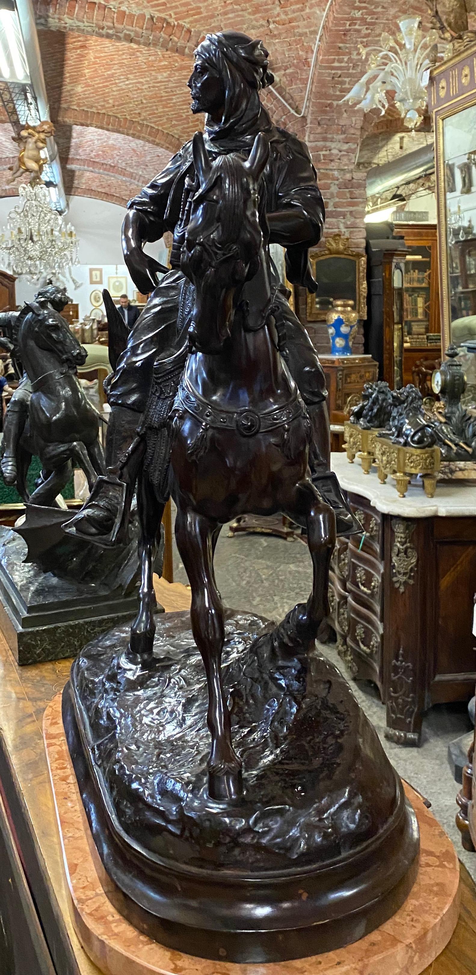 Moorish horseman bronze, return from the hunt, Signed Barge Fils For Sale 9