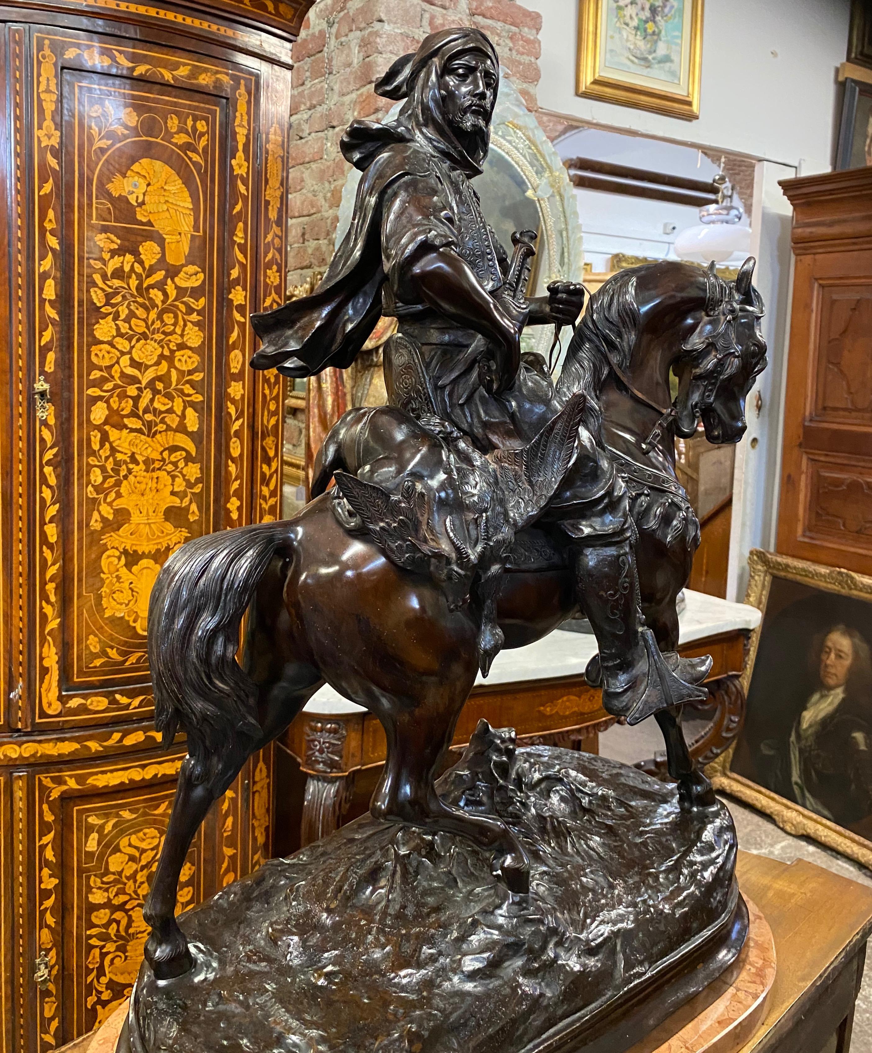 Moorish horseman bronze, return from the hunt, Signed Barge Fils For Sale 10