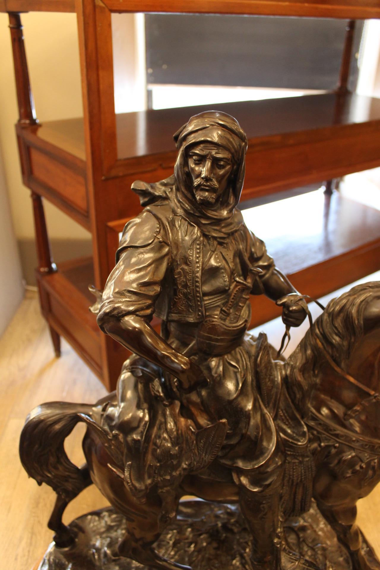 Aesthetic Movement Moorish horseman bronze, return from the hunt, Signed Barge Fils For Sale
