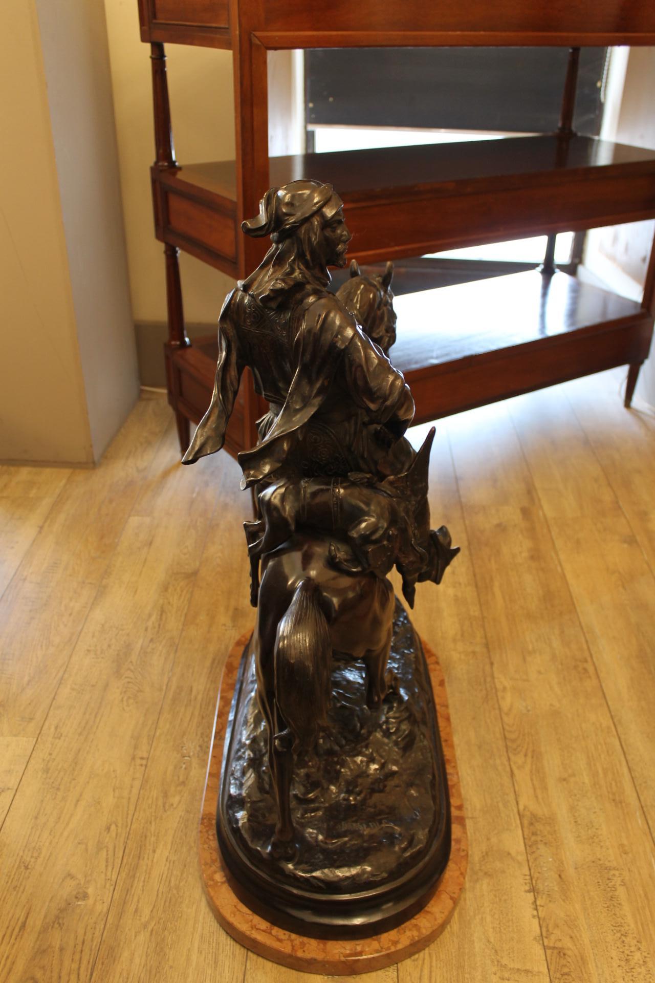 19th Century Moorish horseman bronze, return from the hunt, Signed Barge Fils For Sale