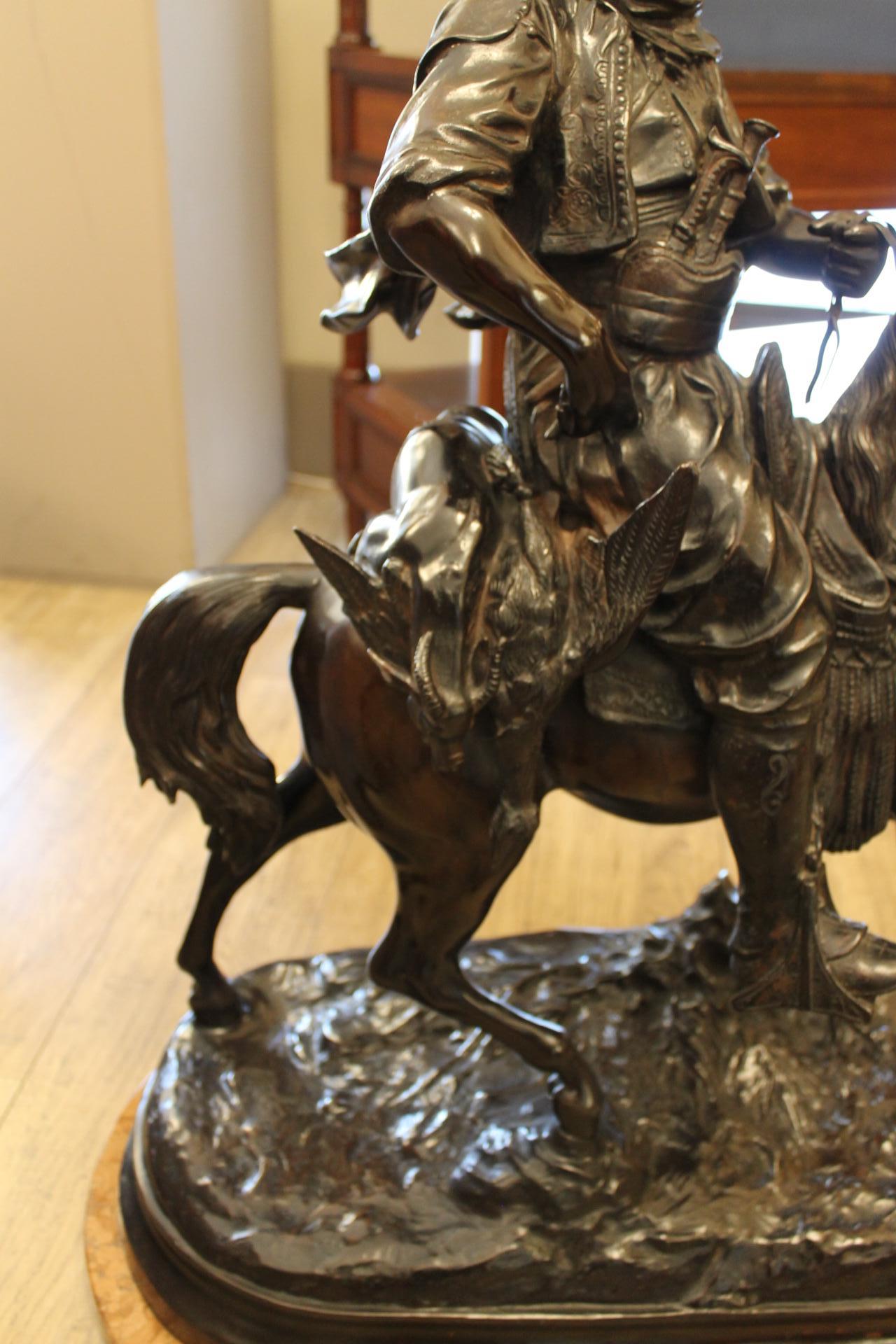 Moorish horseman bronze, return from the hunt, Signed Barge Fils For Sale 1