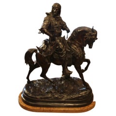Antique Moorish horseman bronze, return from the hunt, Signed Barge Fils