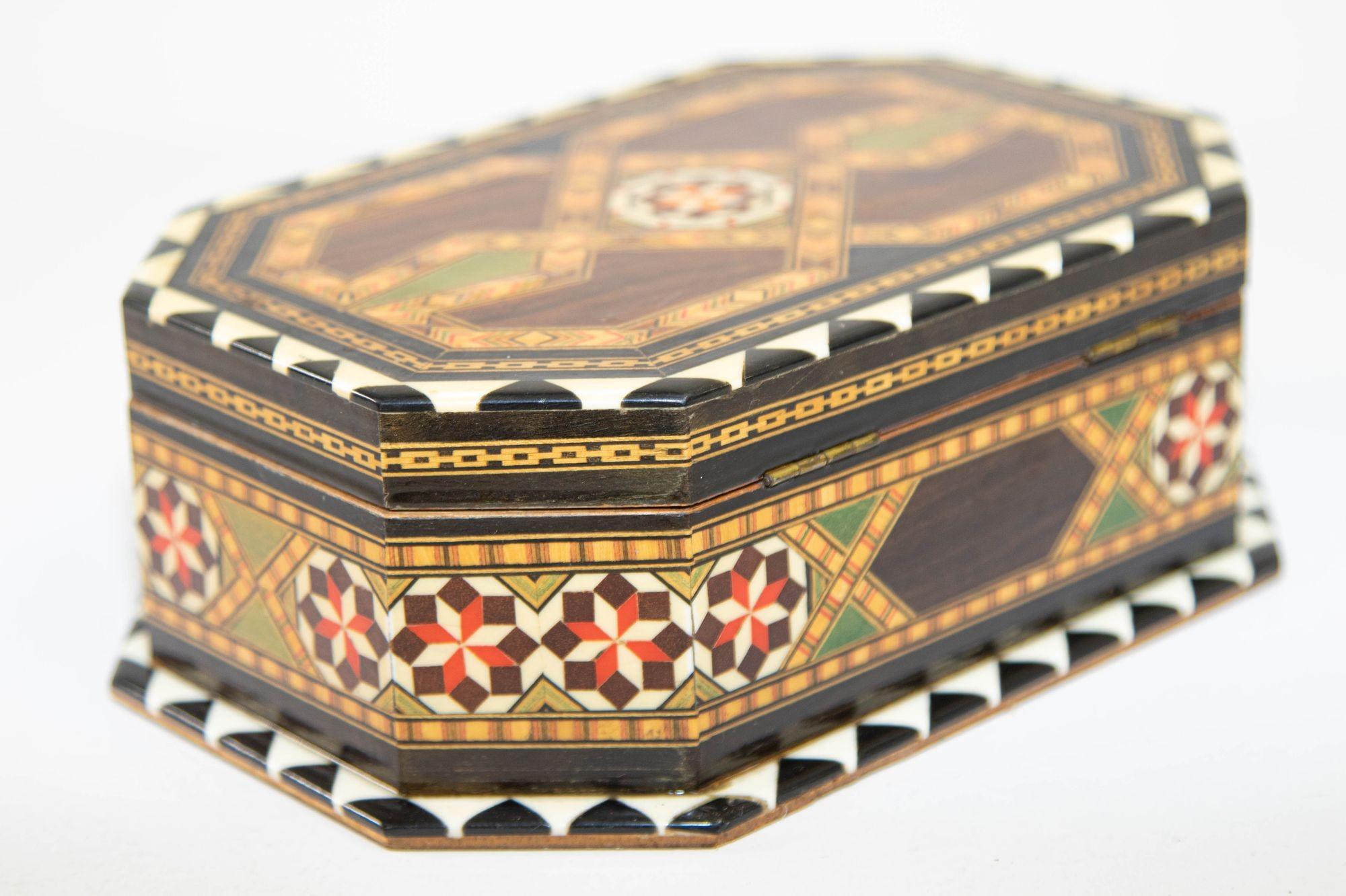 Fruitwood Moorish Inlaid Marquetry Jewelry Box Spain