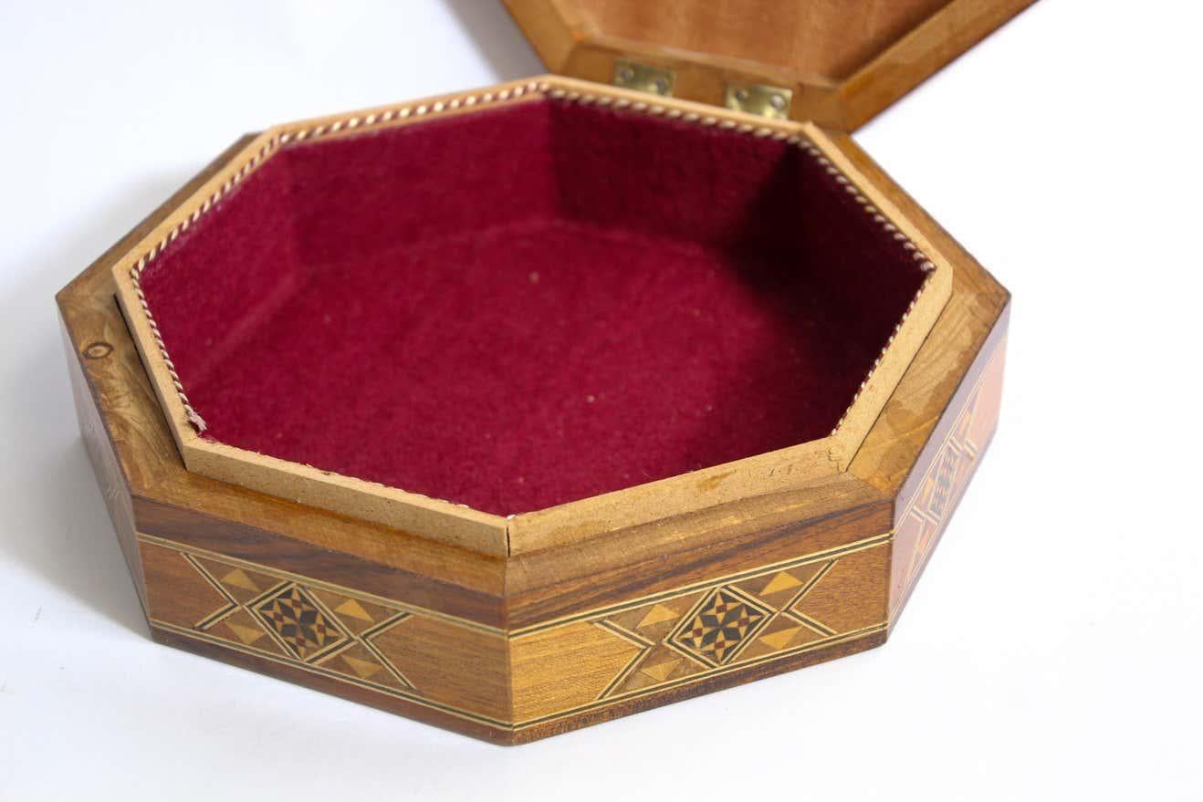 Spanish Moorish Inlaid Marquetry Mosaic Octagonal Jewelry Box
