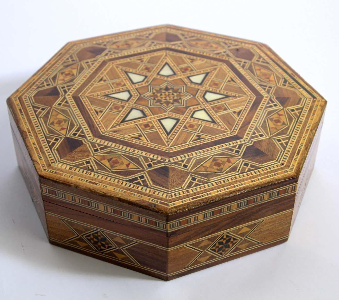 Moorish Inlaid Marquetry Mosaic Octagonal Jewelry Box 1