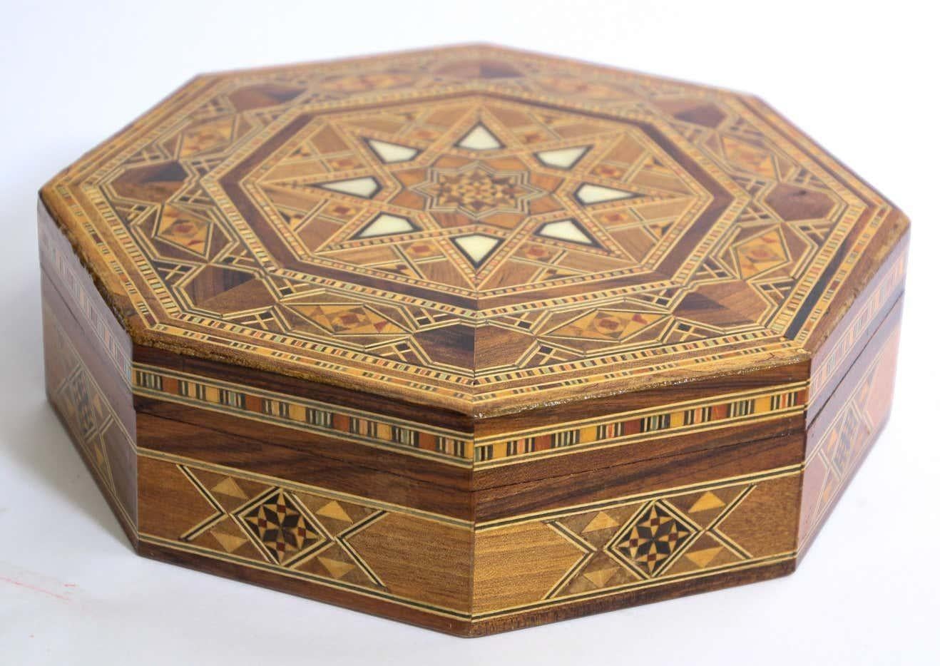 Moorish Inlaid Marquetry Mosaic Octagonal Jewelry Box 2