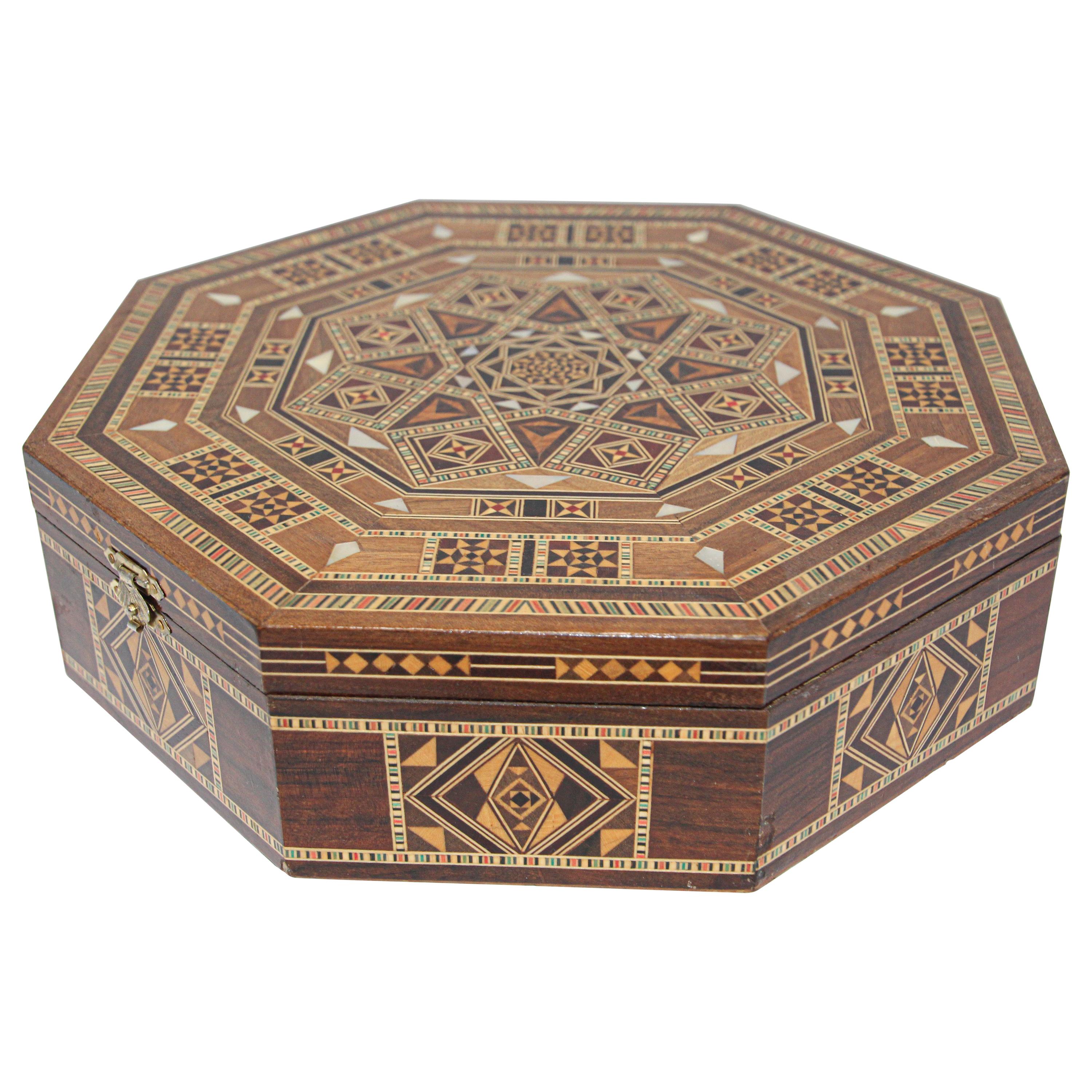 Moorish Inlaid Marquetry Mosaic Octagonal Jewelry Box