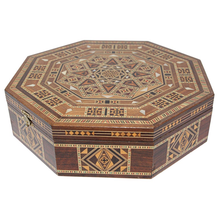 Moorish Inlaid Marquetry Mosaic Octagonal Jewelry Box at 1stDibs