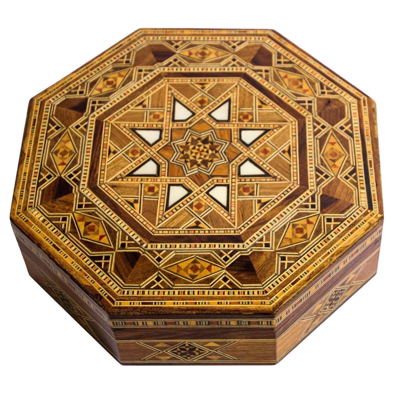 Moorish Inlaid Marquetry Mosaic Octagonal Jewelry Box