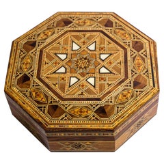 Vintage Moorish Inlaid Marquetry Mosaic Octagonal Jewelry Box