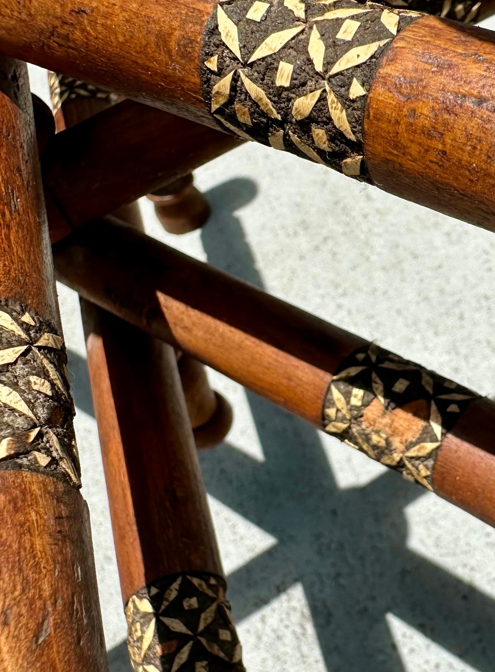 Hand-Crafted Moorish Inlaid Six-Legged Folding Side Table and Brass Tray Top. For Sale