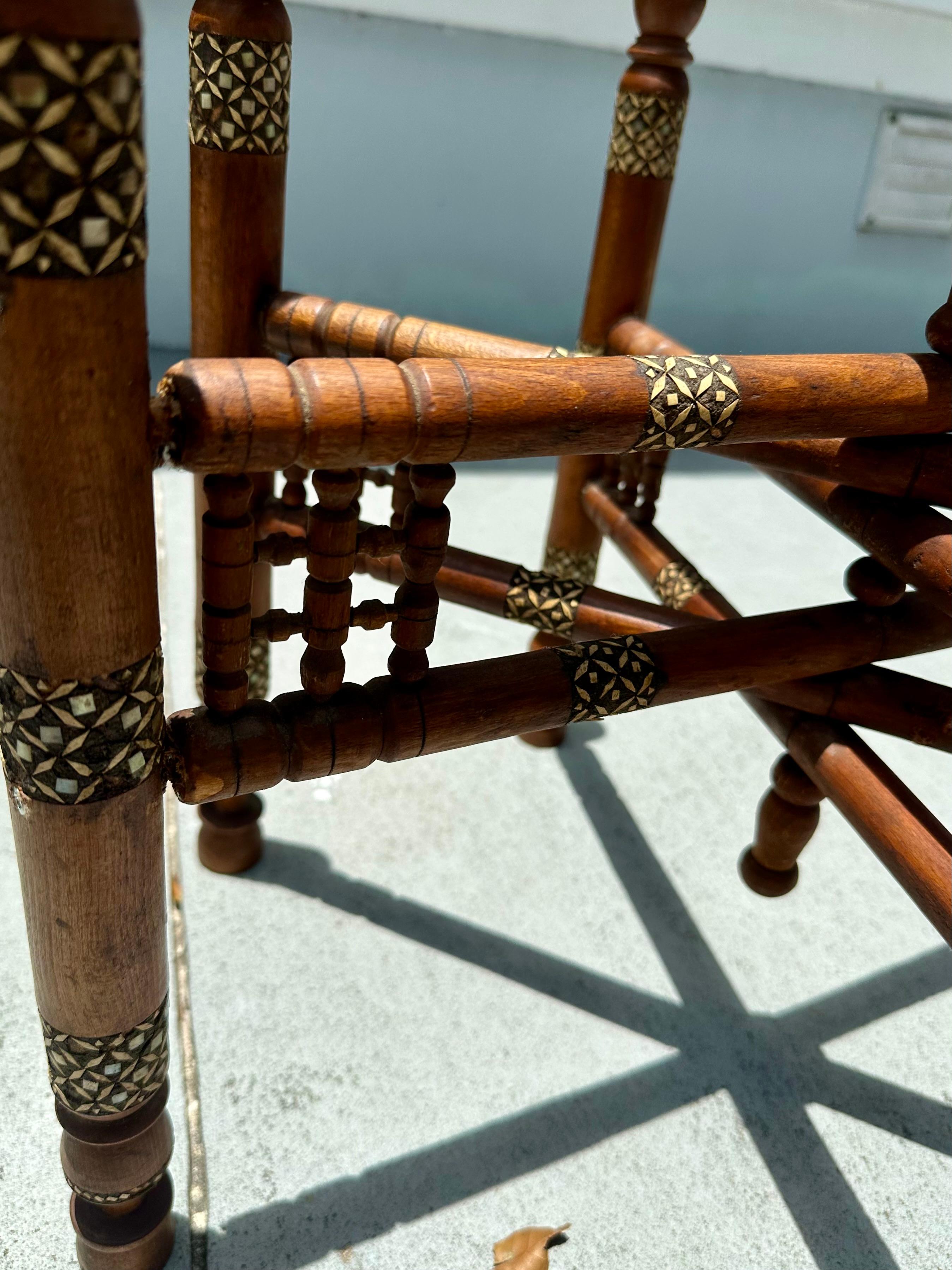 Moorish Inlaid Six-Legged Folding Side Table and Brass Tray Top. For Sale 1