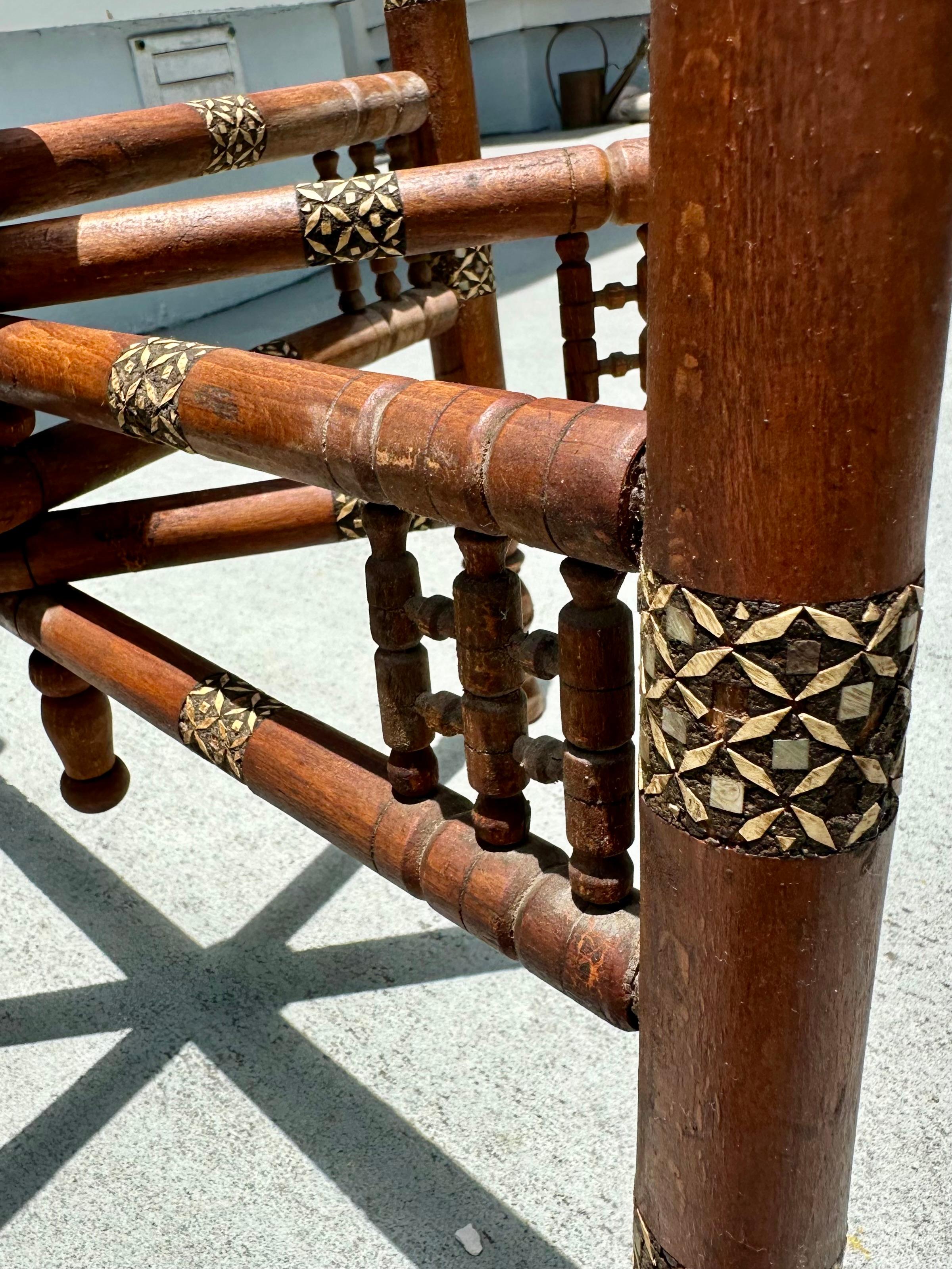 Moorish Inlaid Six-Legged Folding Side Table and Brass Tray Top. For Sale 3