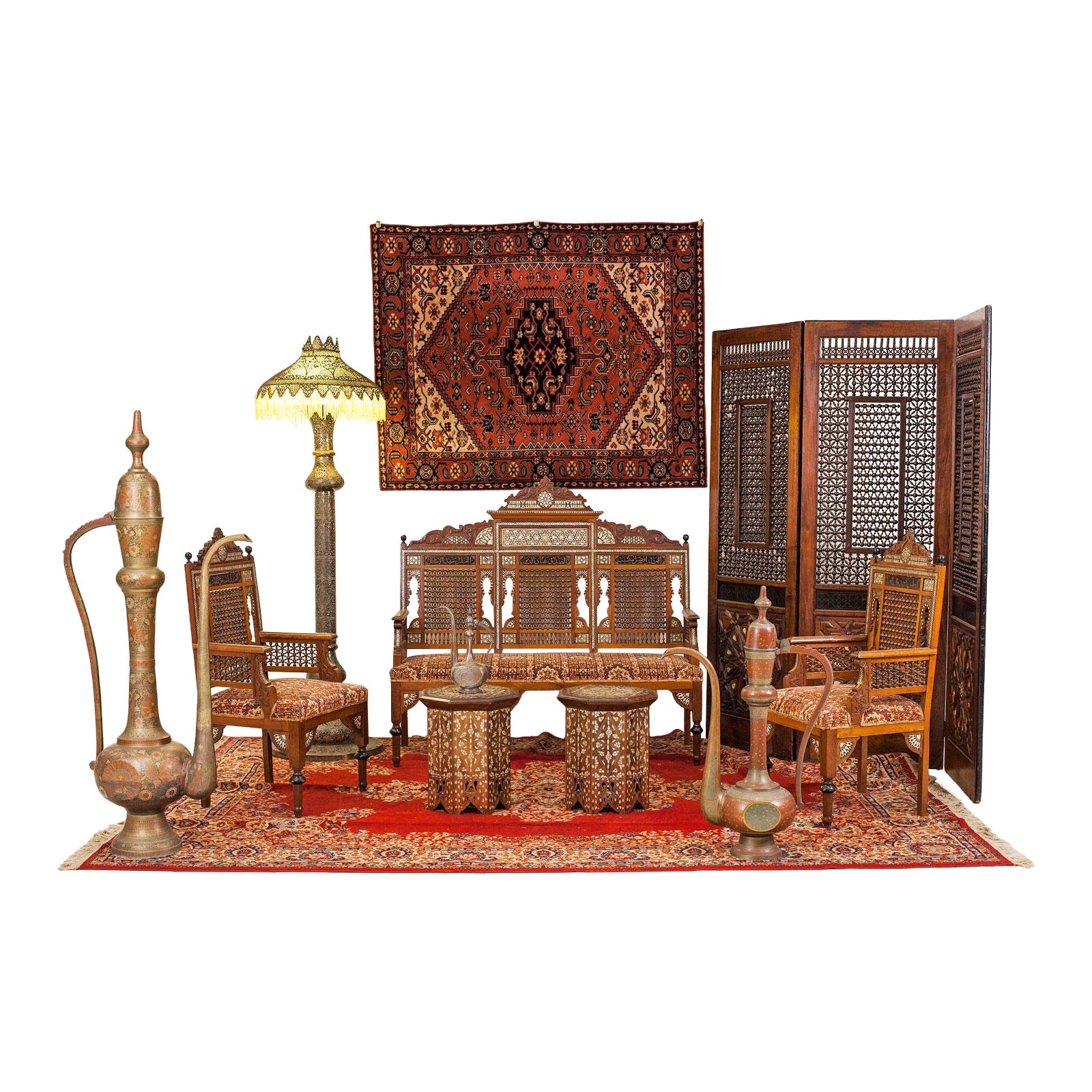 Moorish Inlaid Walnut 5-Piece Living Room Set For Sale