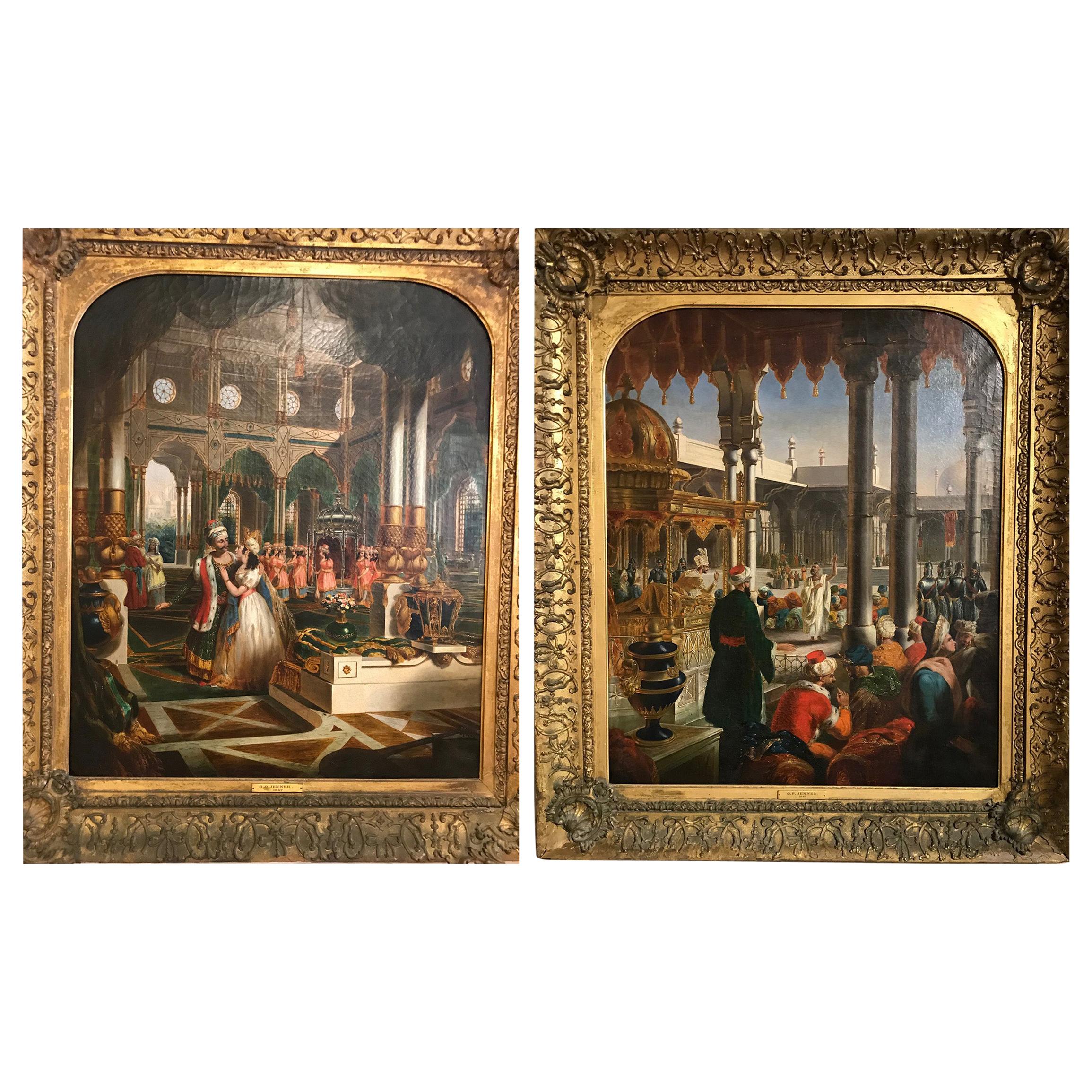 Moorish Interior Scenes a Pair of Paintings by G.P. Jenner
