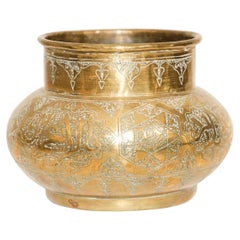 Antique Moorish Islamic Brass Bowl with Calligraphy Writing