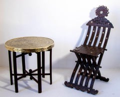 Moorish Islamic Brass Tray Table, Handcrafted in Spain, 1920s Design
