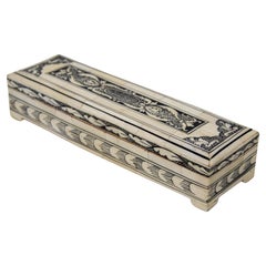 Morisco Islámico Mughal Raj Decorativo Vizagapatam Hueso Tallado Joyero India