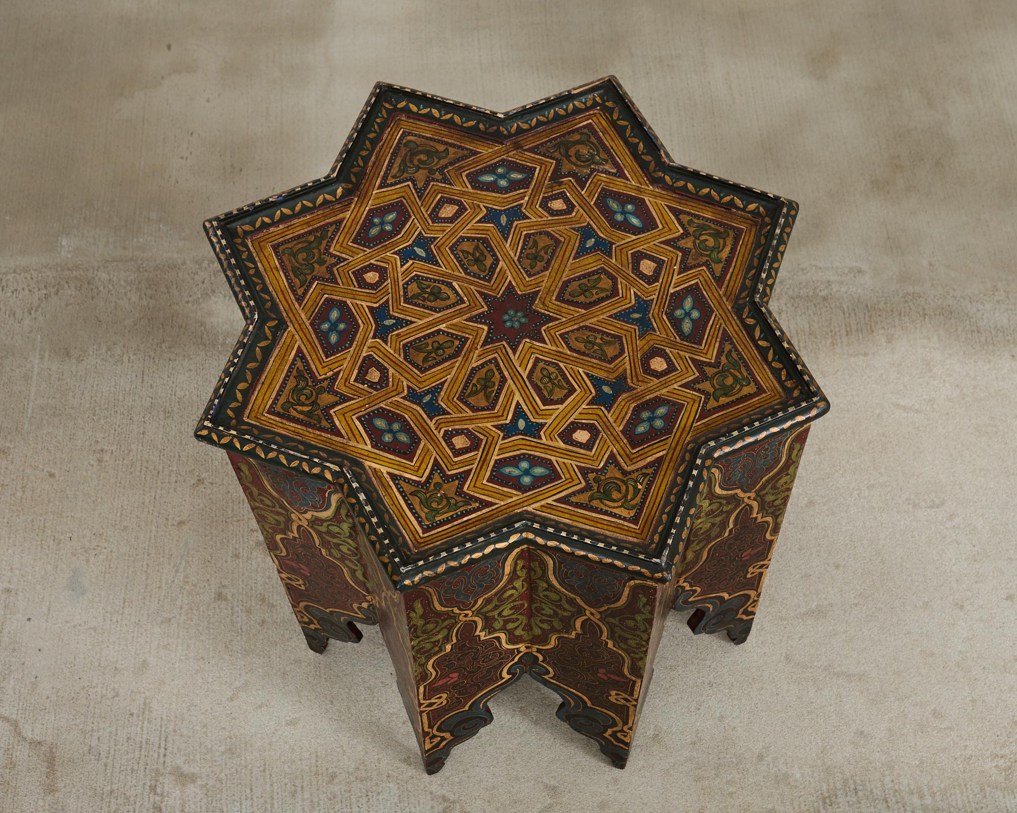 Moorish Islamic Star Shaped Polychrome Drink Table In Good Condition In Rio Vista, CA
