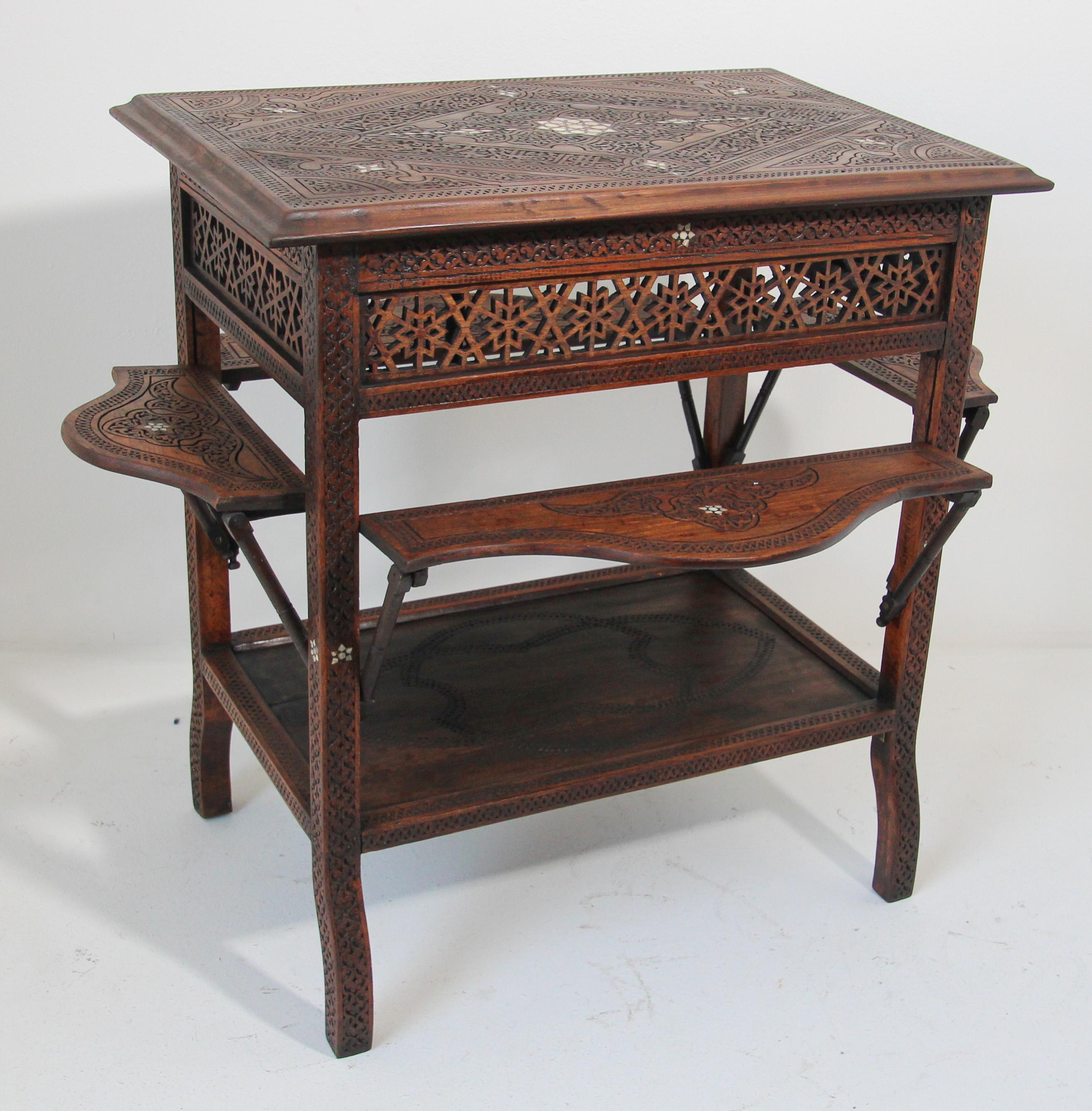 Hand-Carved Moorish Levantine Tea Cart Table