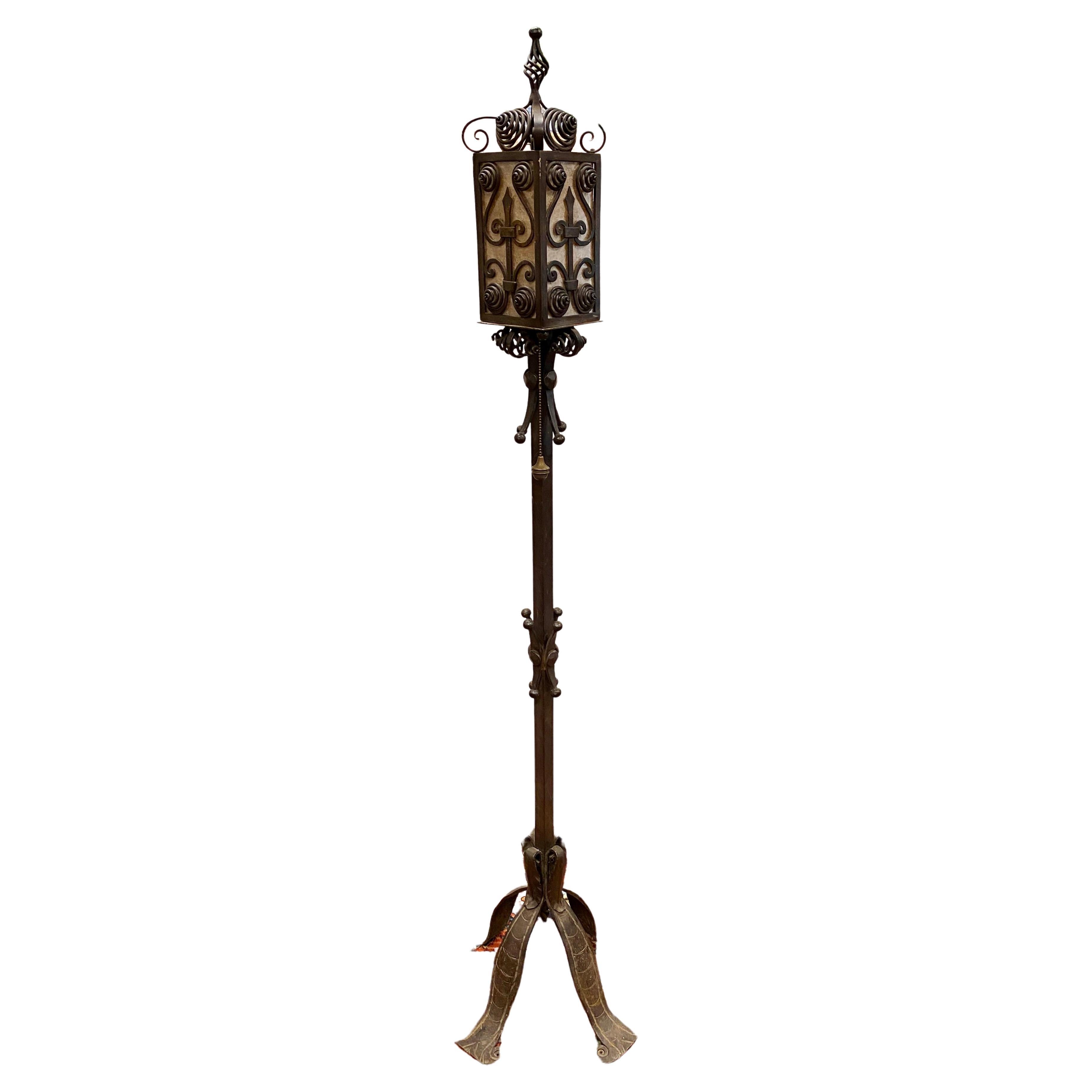 Moorish Medieval Revival Wrought Iron Floor Lamp For Sale