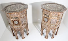 Moorish Middle Eastern Large Pedestal Tables Inlaid with Shell, 19th C.