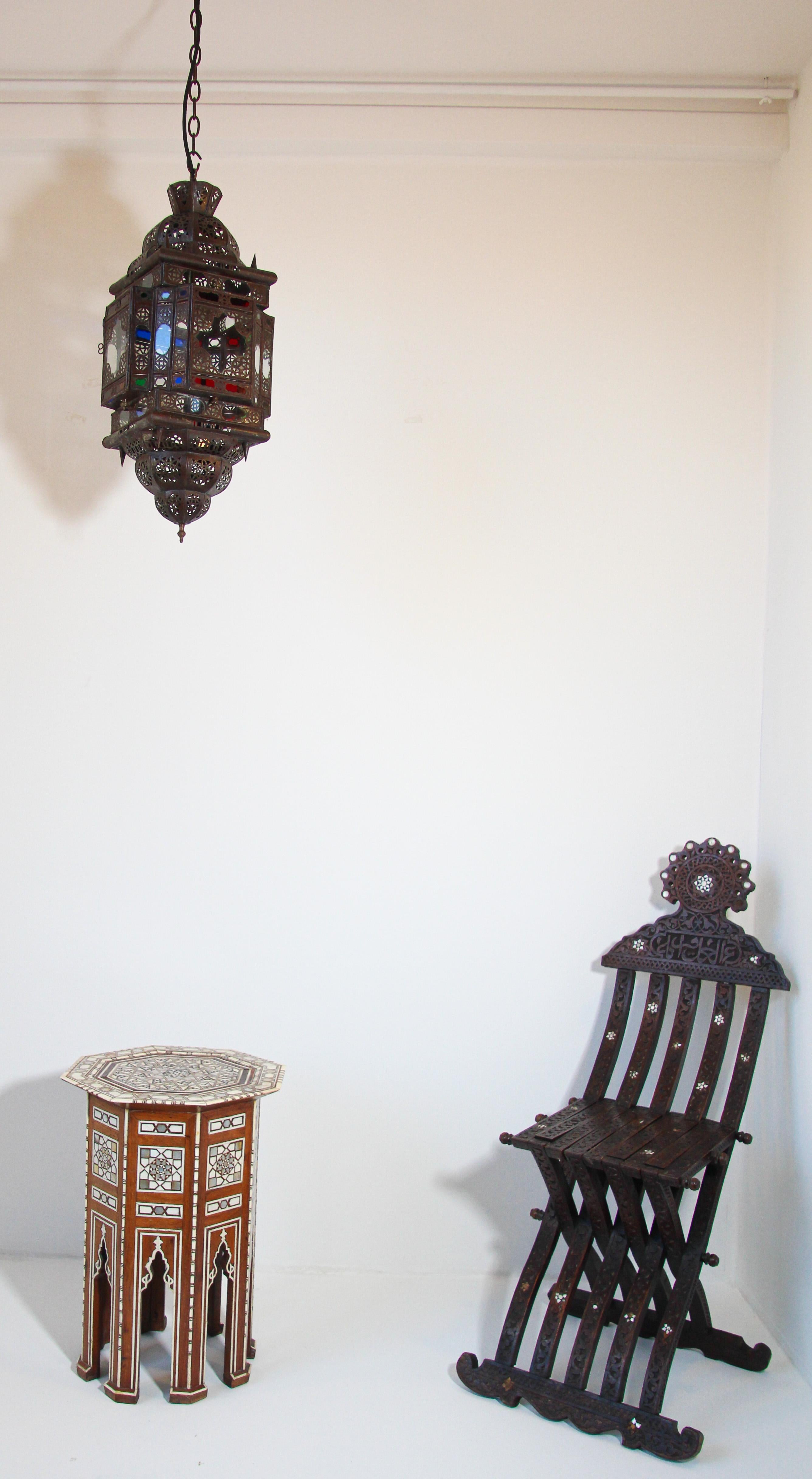 Moorish Middle Eastern Octagonal Pedestal Table Inlaid 11