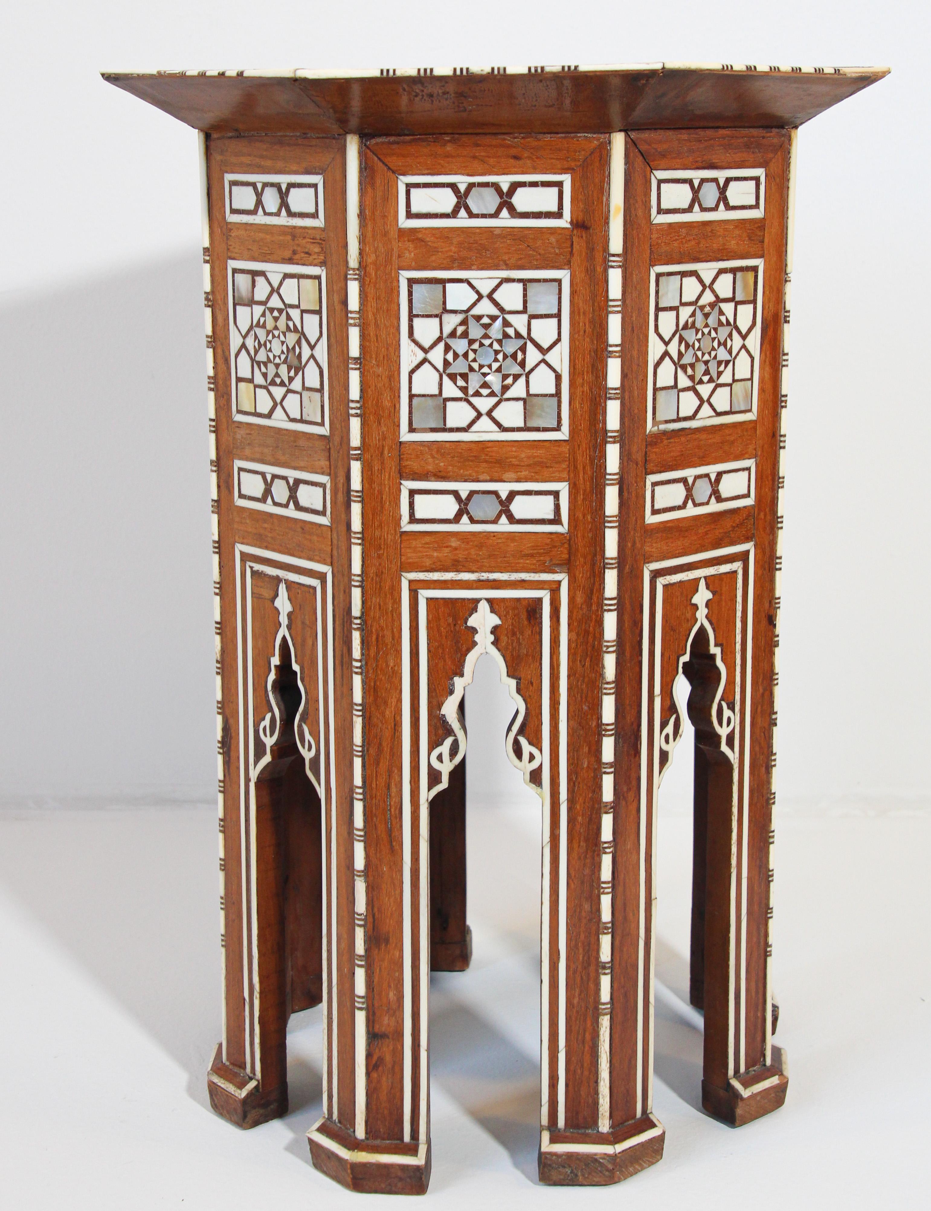 Lebanese Moorish Middle Eastern Octagonal Pedestal Table Inlaid