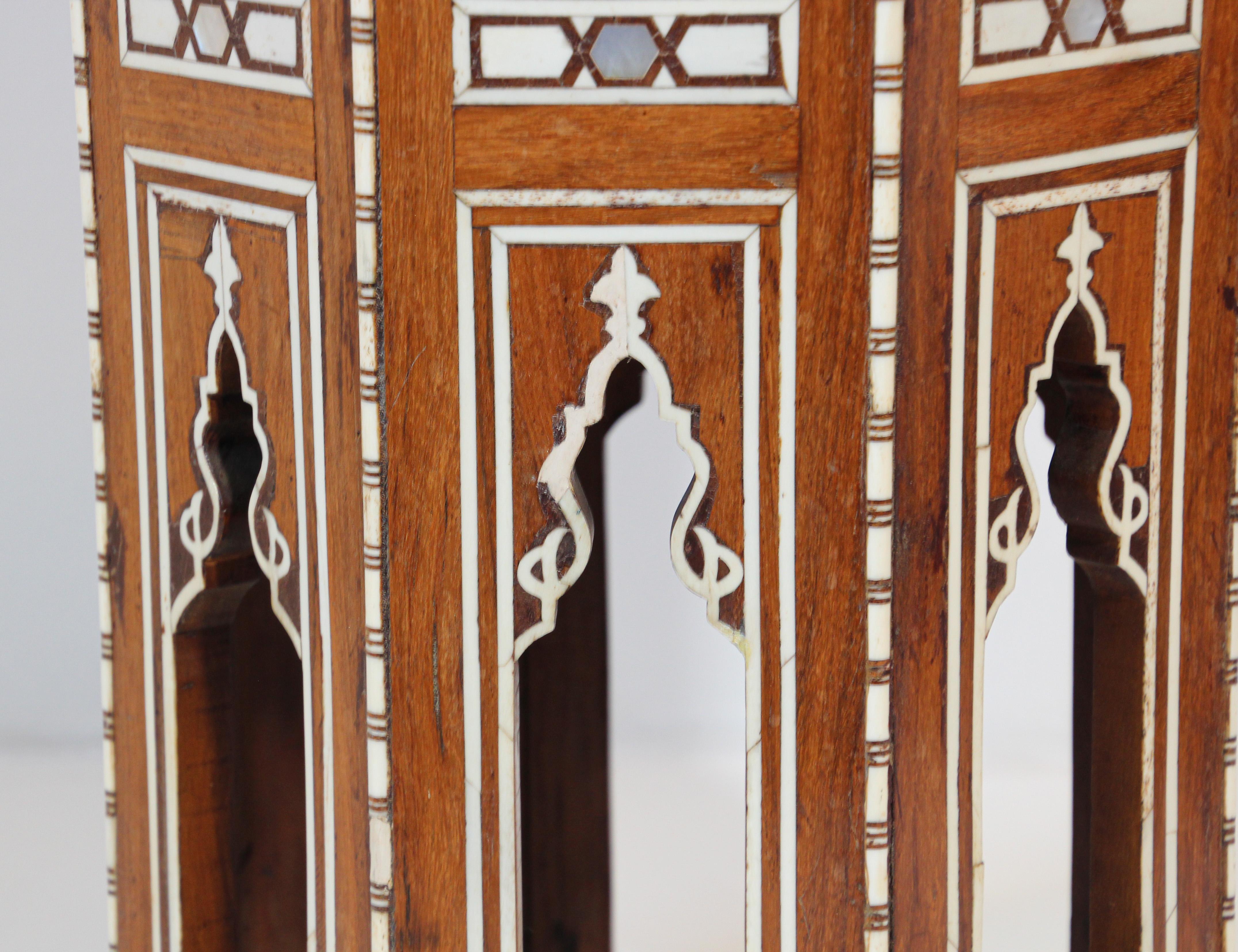 Hand-Carved Moorish Middle Eastern Octagonal Pedestal Table Inlaid