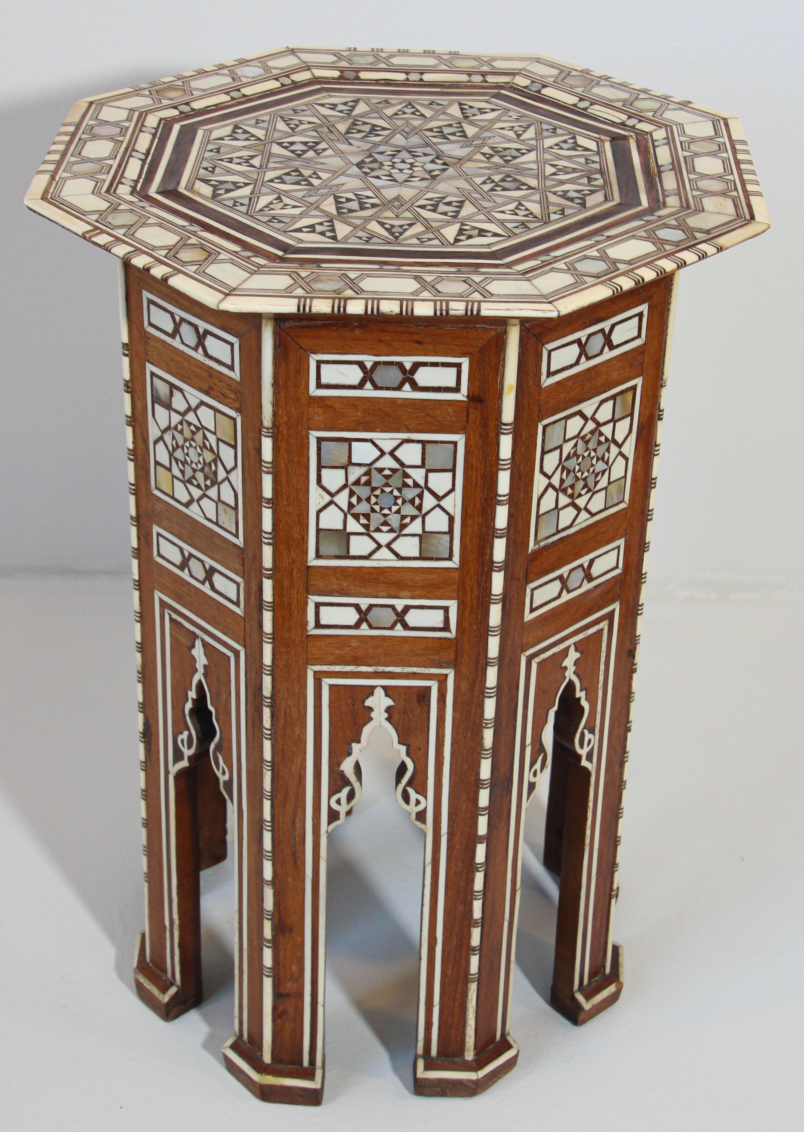 Moorish Middle Eastern Octagonal Pedestal Table Inlaid 2
