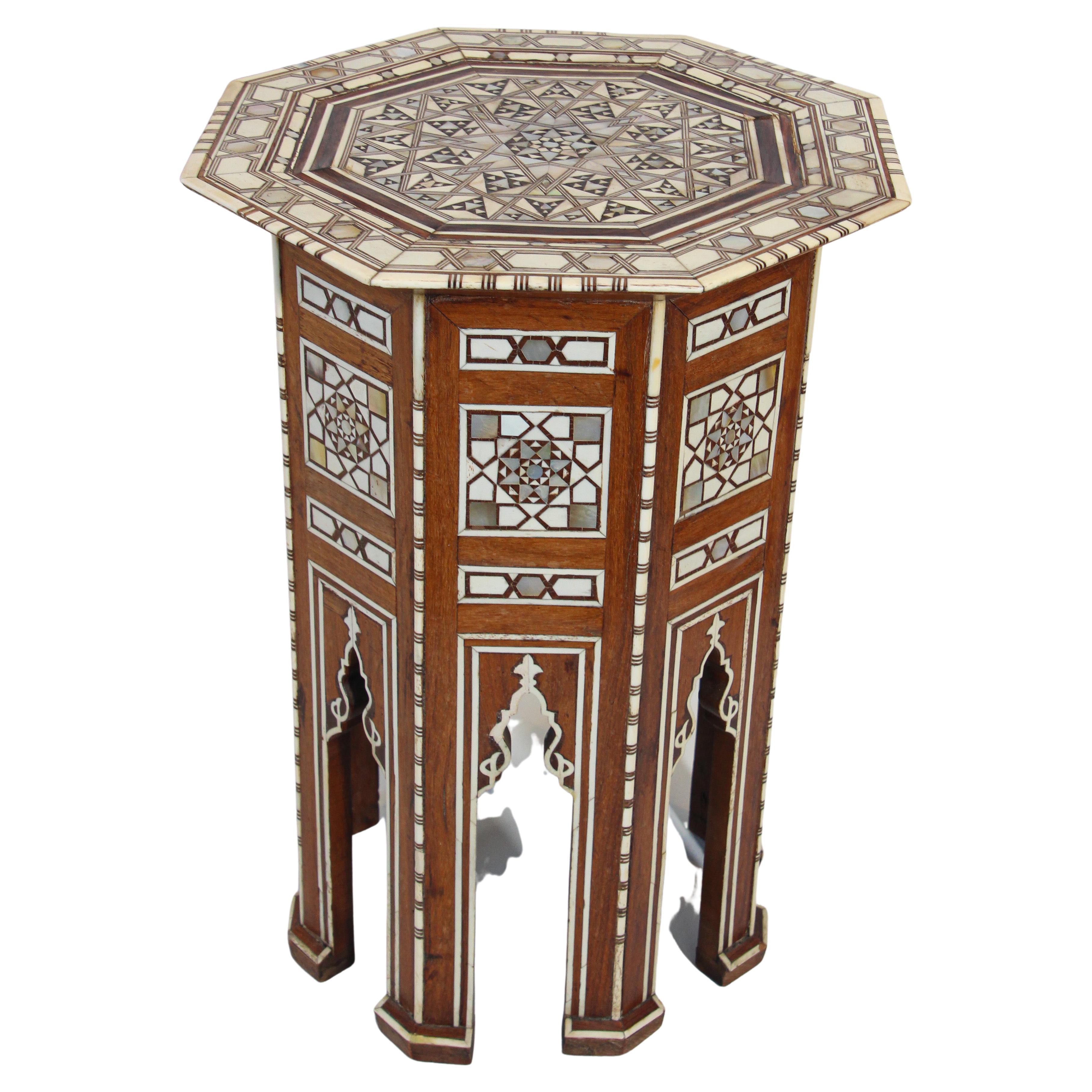 Moorish Middle Eastern Octagonal Pedestal Table Inlaid