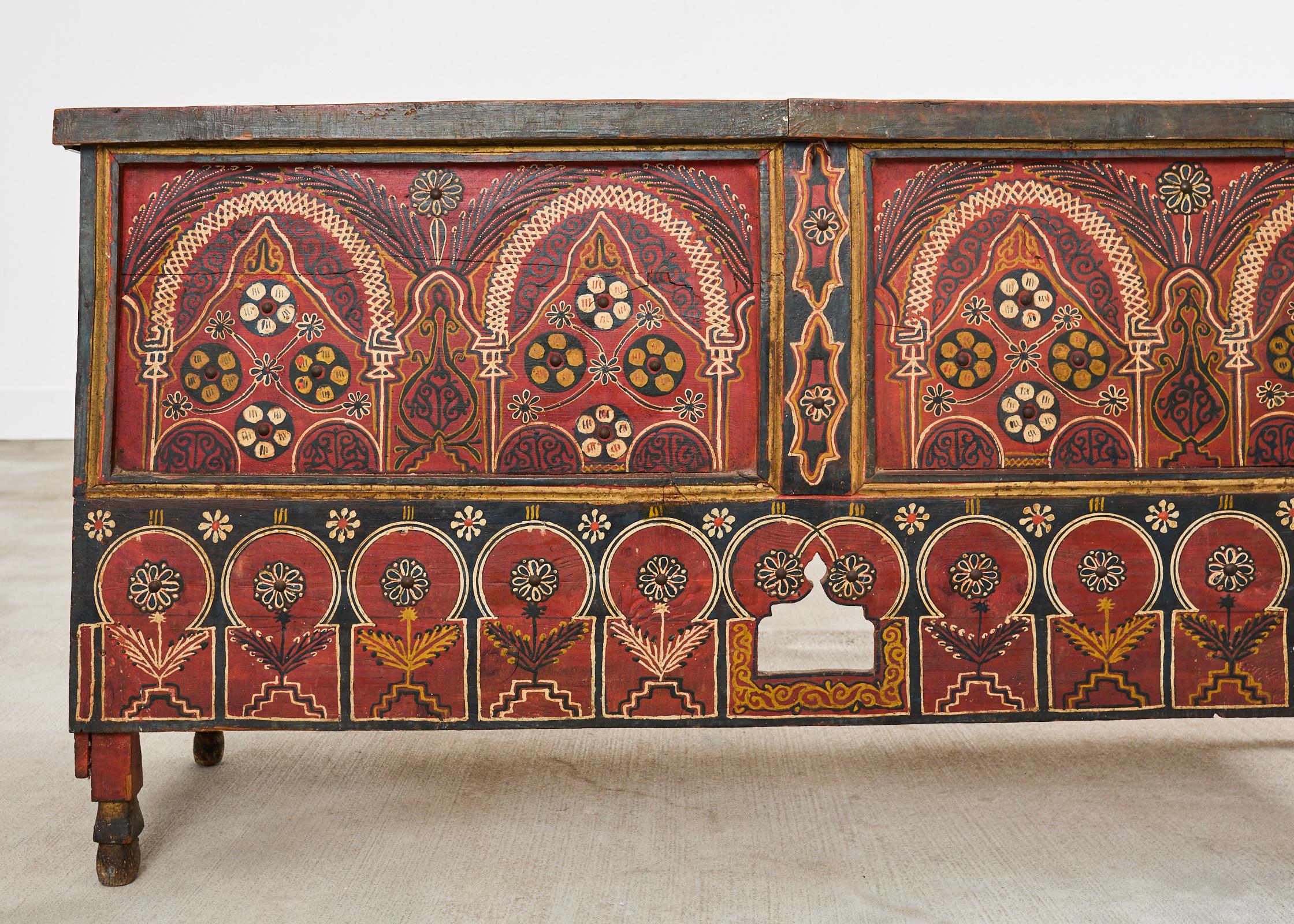 Moorish Middle Eastern Painted Wood Blanket Chest 5