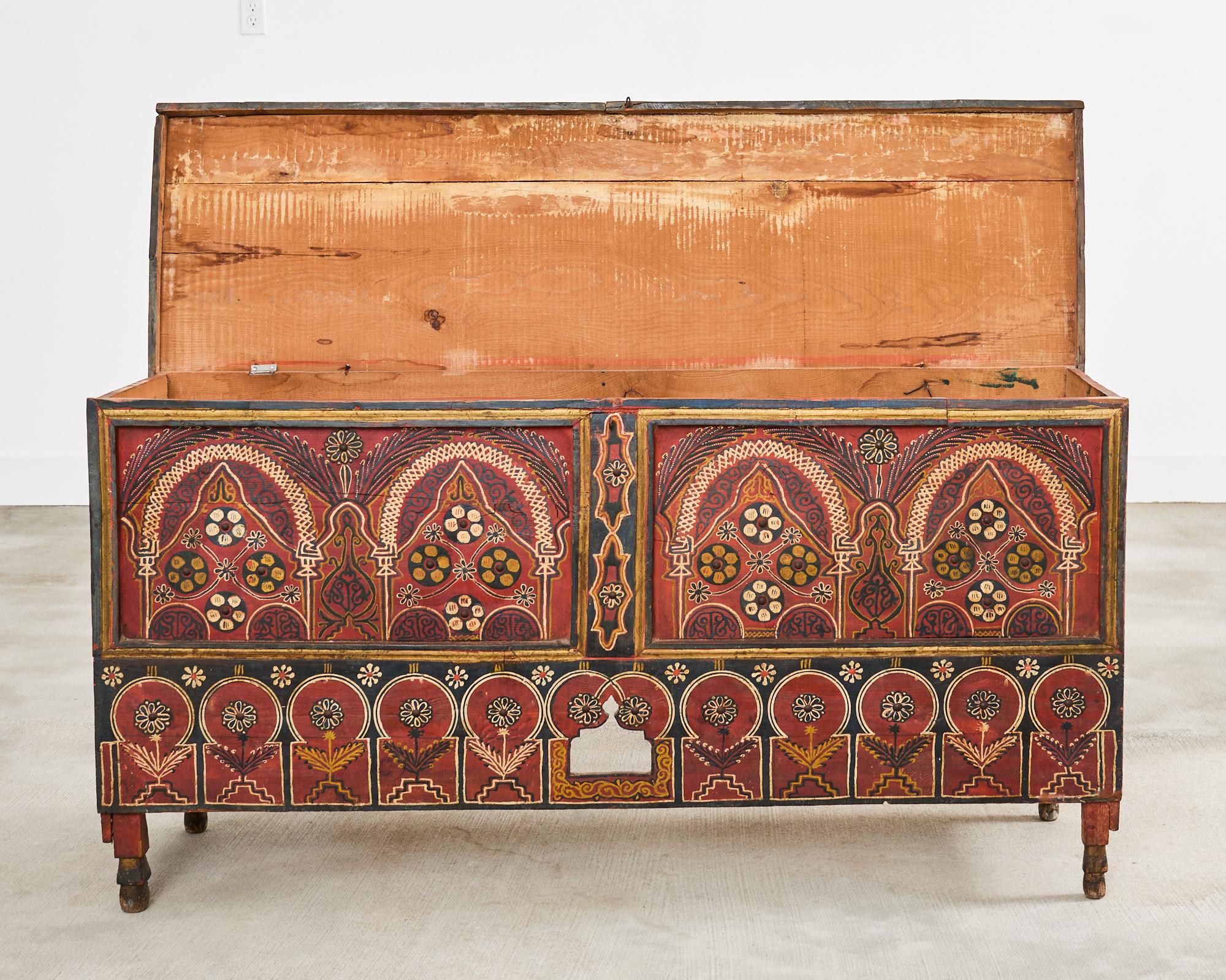 Moorish Middle Eastern Painted Wood Blanket Chest 11