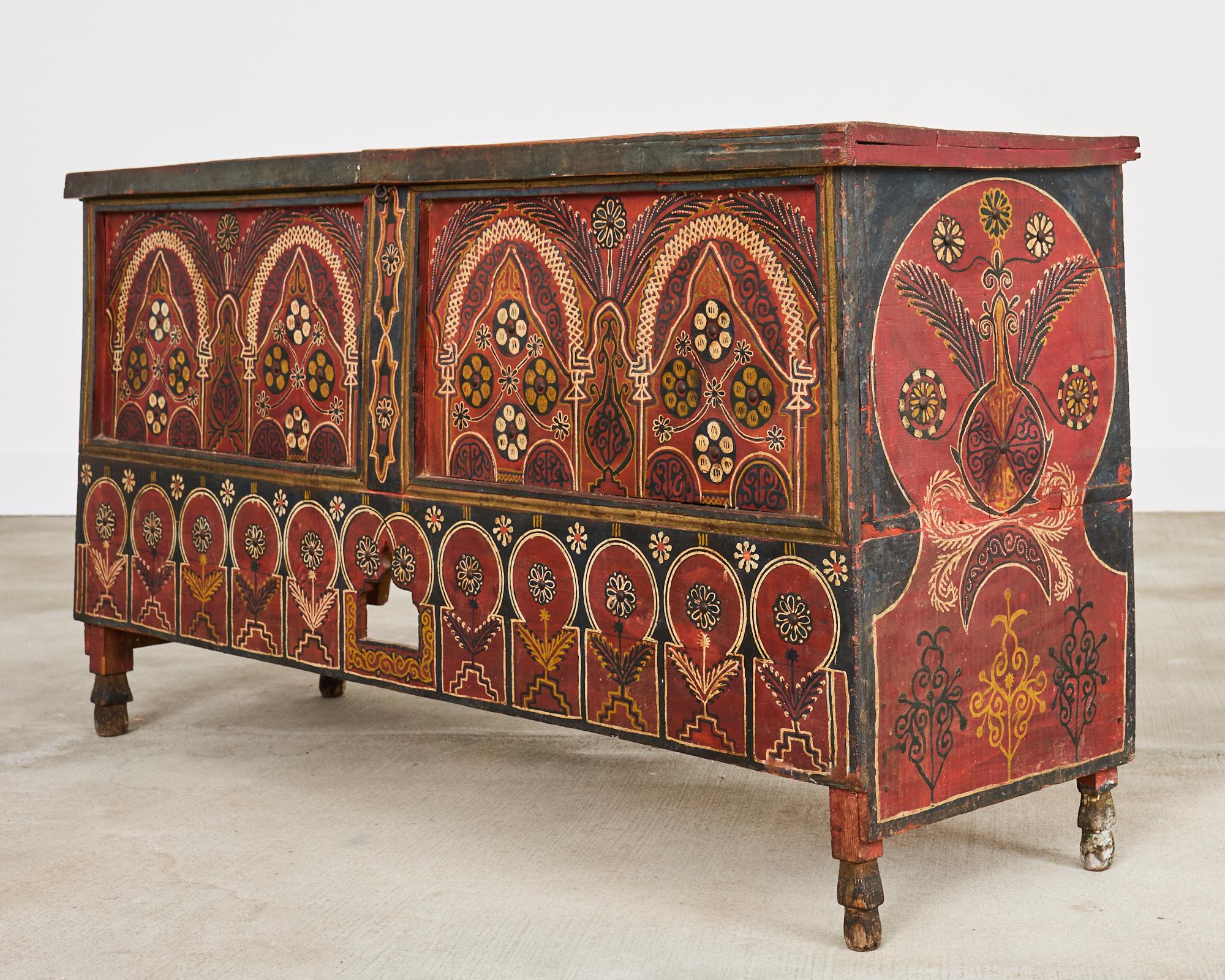 Asian Moorish Middle Eastern Painted Wood Blanket Chest