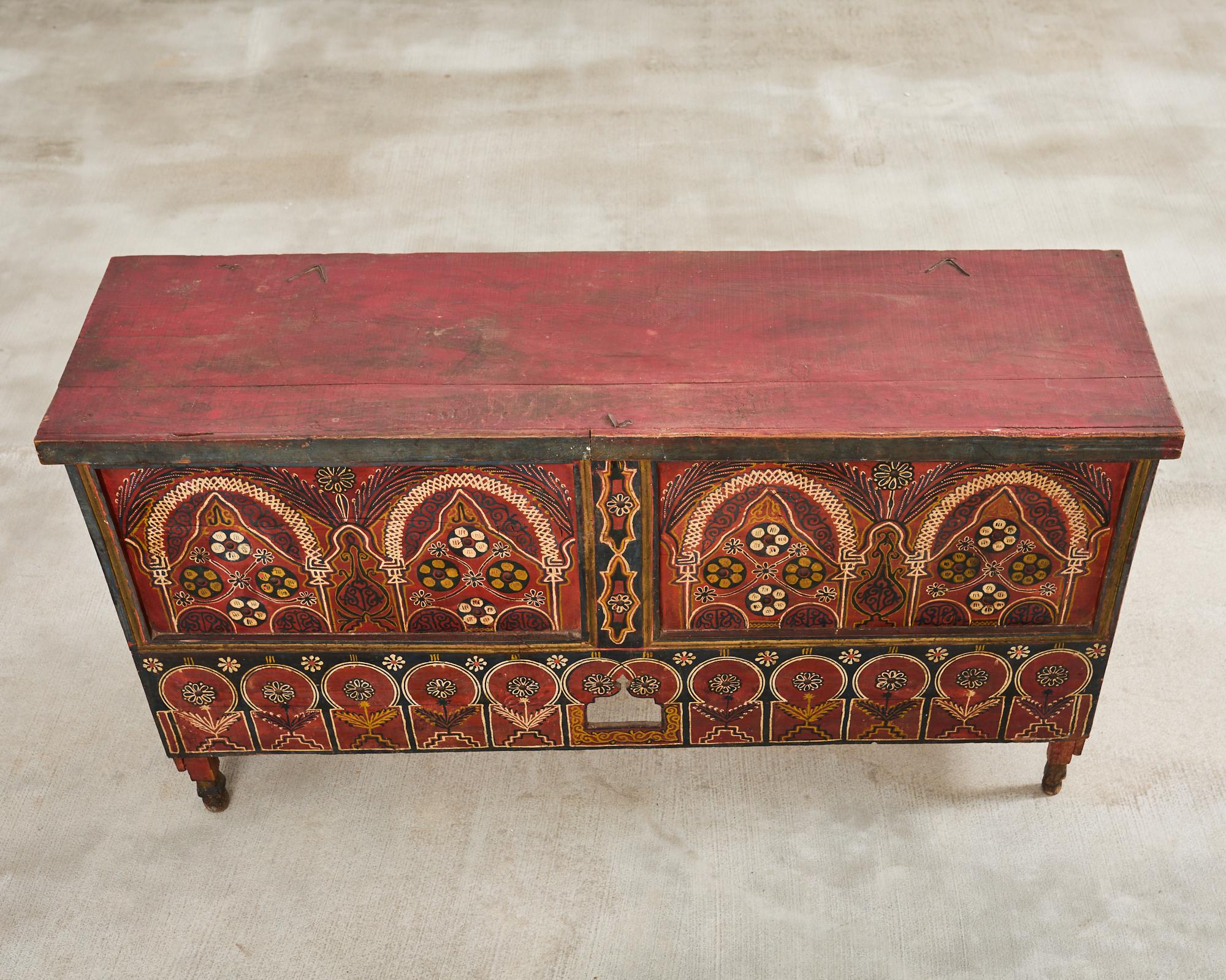Moorish Middle Eastern Painted Wood Blanket Chest In Good Condition In Rio Vista, CA