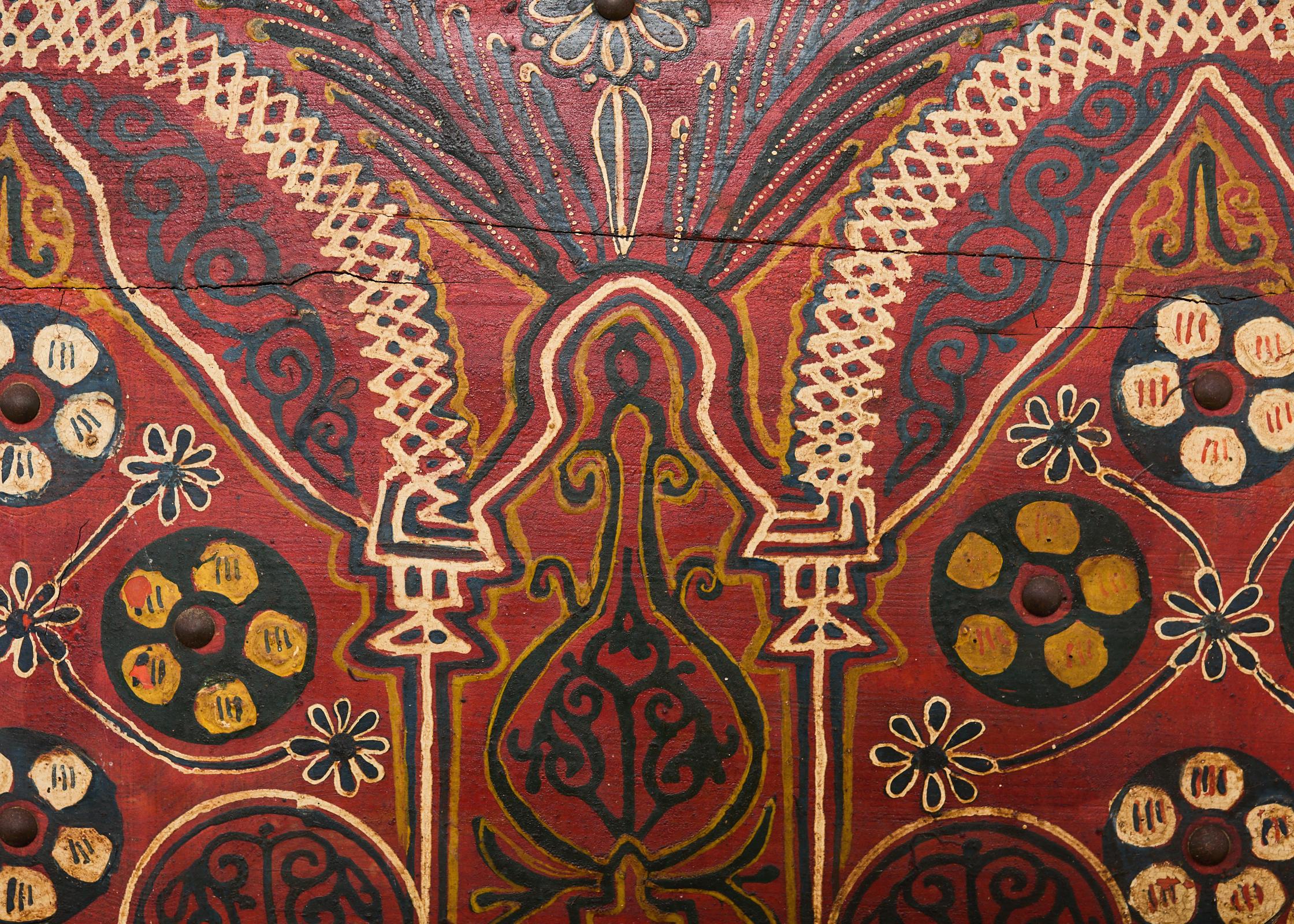 Moorish Middle Eastern Painted Wood Blanket Chest 1