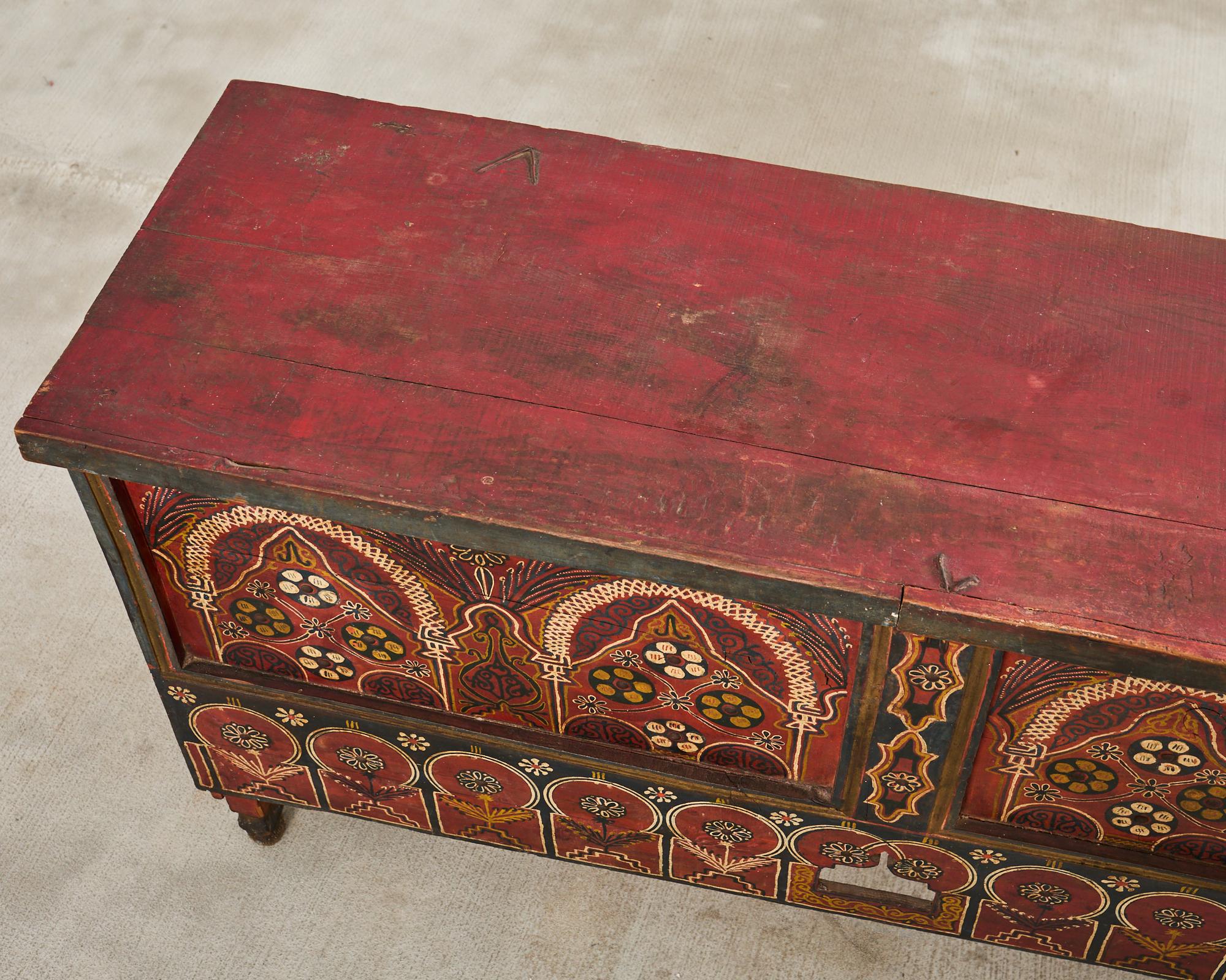 Moorish Middle Eastern Painted Wood Blanket Chest 2