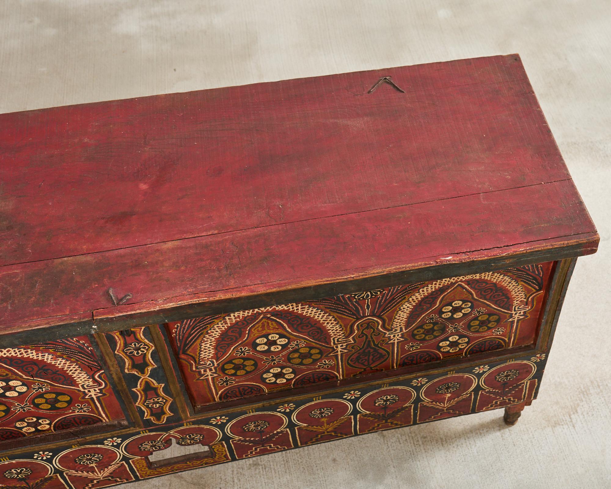 Moorish Middle Eastern Painted Wood Blanket Chest 3