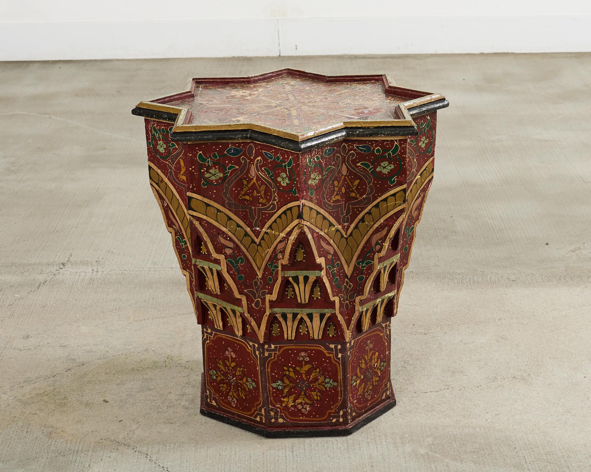 Moroccan Moorish Middle Eastern Star Shaped Painted Drink Table For Sale
