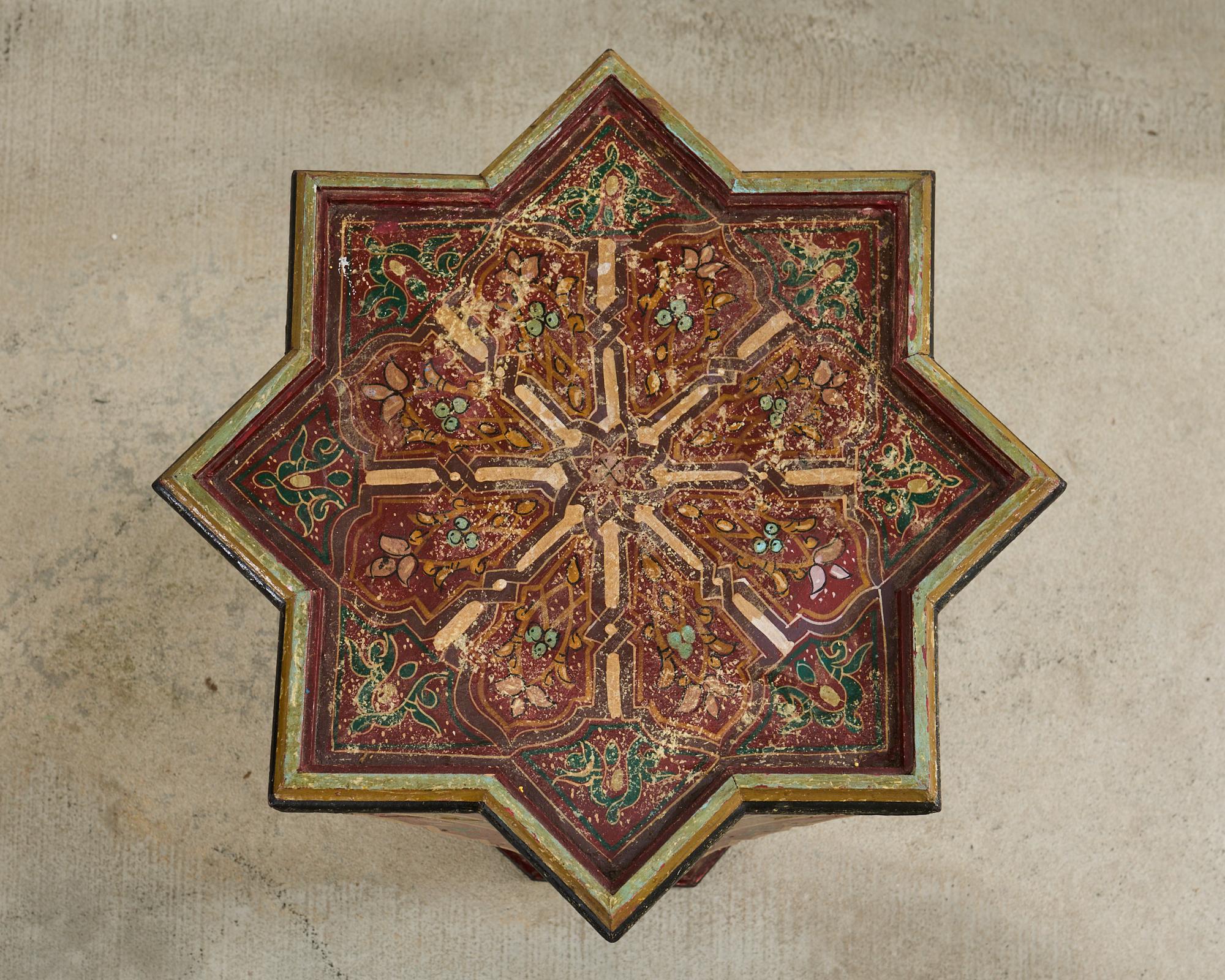 Moorish Middle Eastern Star Shaped Painted Drink Table In Good Condition For Sale In Rio Vista, CA